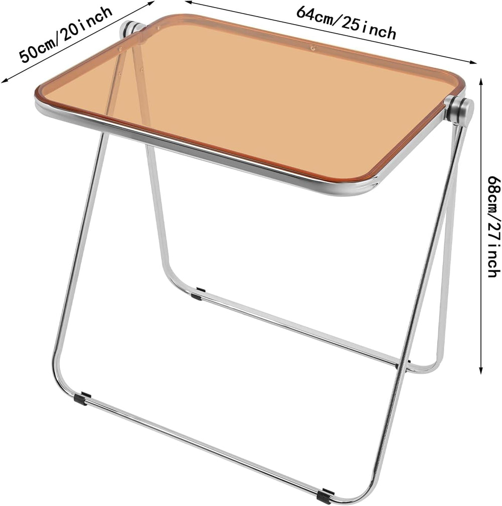 Clear Foldable Side Table, Folding Tiny Writing Desk TV Tray Table Coffee Cle...