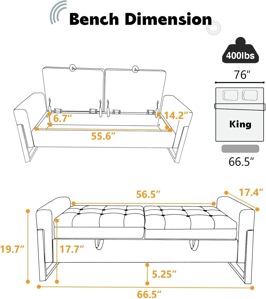 67" Storage Bench for Bedroom, End of Bed Bench King Size, Brown | Double Lids Storage Ottoman Bench with Golden Legs, Upholstered Velvet Bench for Foot of Bed Window Living Room Entryway
