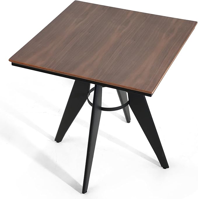 Square Cafe Table - 23.62" Oak Wood Top, Metal Frame, 28.15" High, Modern Industrial Dining Table for Kitchen, Home Office, Bistro, Compact for Space Saving