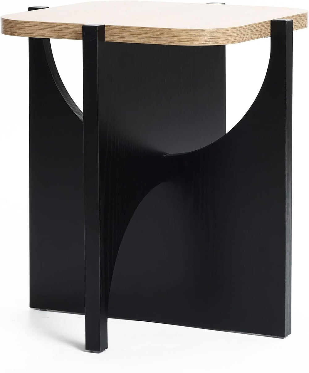 LuxenHome Modern Square Side Table, 19" Black & Brown Wood Accent En...