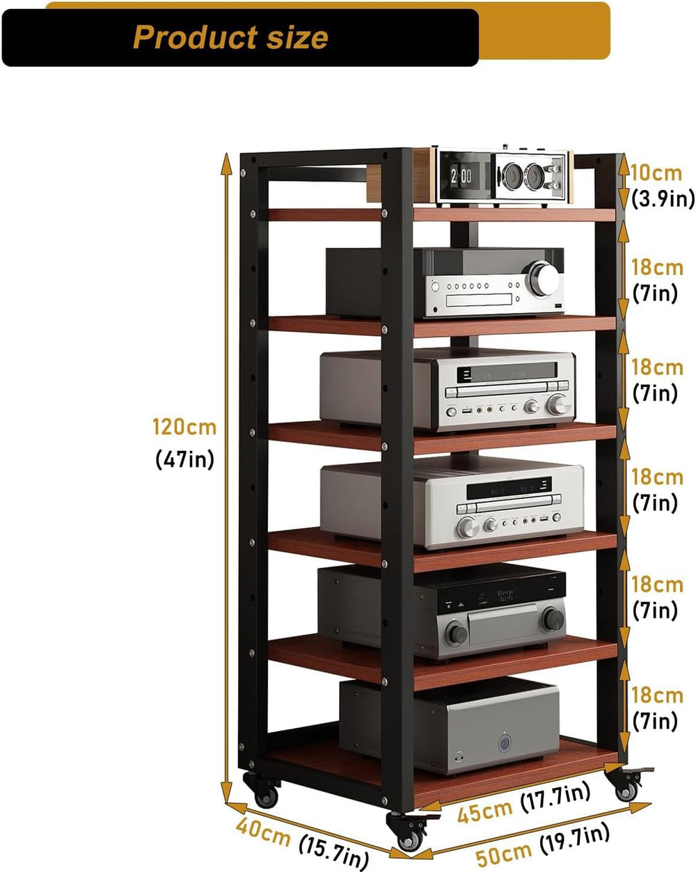 6 Tier AV Media Stand, 47in Audio Rack Tower Stereo Components Cabinet