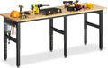 84” Heavy Duty Workbench, 5000 LBS Capacity Adjustable Work Bench with Pegboard and Power Outlet, Rubber Wood Work Table for Garage, Office, Workshop, Home