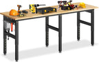 84” Heavy Duty Workbench, 5000 LBS Capacity Adjustable Work Bench with Pegboard and Power Outlet, Rubber Wood Work Table for Garage, Office, Workshop, Home