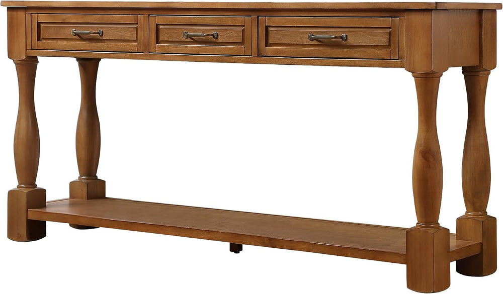 Merax Retro Entryway Table with 4 Drawers, Console Table with Open Storage Sh...