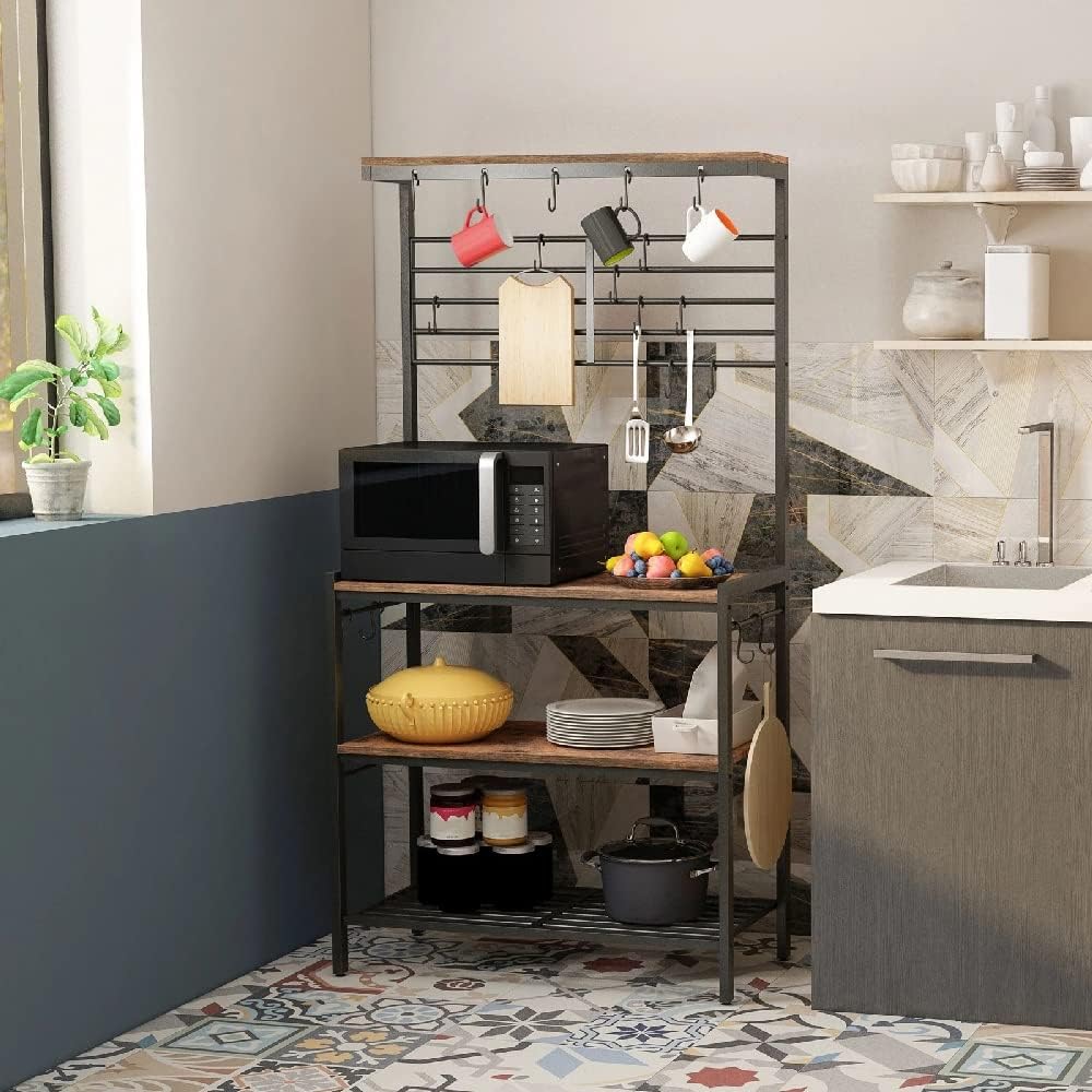 Rack With Hooks Kitchen Storage Shelf With High Display Shelves And Mesh Pane...