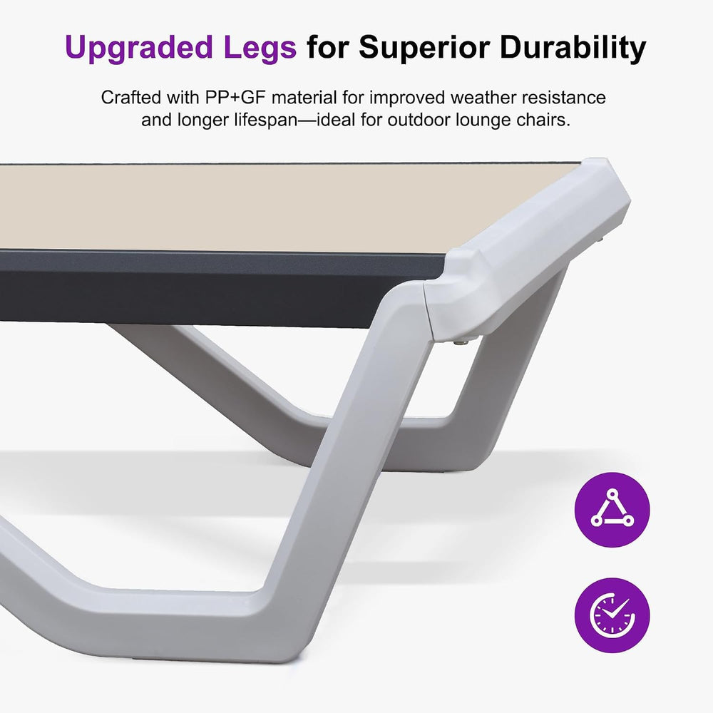 PURPLE LEAF Lounge Chair Outdoor Set of 2 Chaise Lounge w/Wheels, Khaki | Qui...