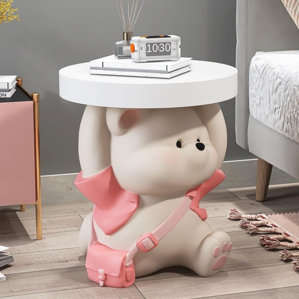 Cute Resin Bear Side Table with MDF Desktop, Modern and Simple Bedside Table,...