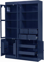 Merax 75" Tall Kitchen Pantry Storage Cabinet with Glass Door, Kitchen Hutch Cabinet with Open Shelves, Drawers, Pull-Out Trays and Door Shelves, Farmhouse Food Pantry for Living Room, Blue