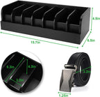 GTI Belt Organizer,2pcs 7 Compartments Belt Organizer for Closet and Drawer, Bamboo Display Case for Tie and Belt, Belt Storage Organizer for Men Women (Black)