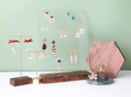 GemeShou walnut earring display for selling jewelry, wooden earring holder for studs display, small jewelry studs display board for show【Wood stand with acrylic board-Walnut】