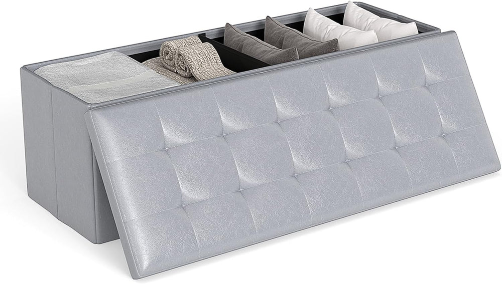 Giantex 43 Inches Folding Storage Ottoman Bench, Upholstered PU Leather Stora...