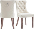 Velvet Dining Chairs Set of 2, Upholstered Dining Room Chairs with Nailhead Trim, Sillas de Comedor Modernas 2, Wooden Kitchen Chairs for Dining Room, Living Room, Kitchen, Bedroom, Beige