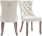 Velvet Dining Chairs Set of 2, Upholstered Dining Room Chairs with Nailhead Trim, Sillas de Comedor Modernas 2, Wooden Kitchen Chairs for Dining Room, Living Room, Kitchen, Bedroom, Beige