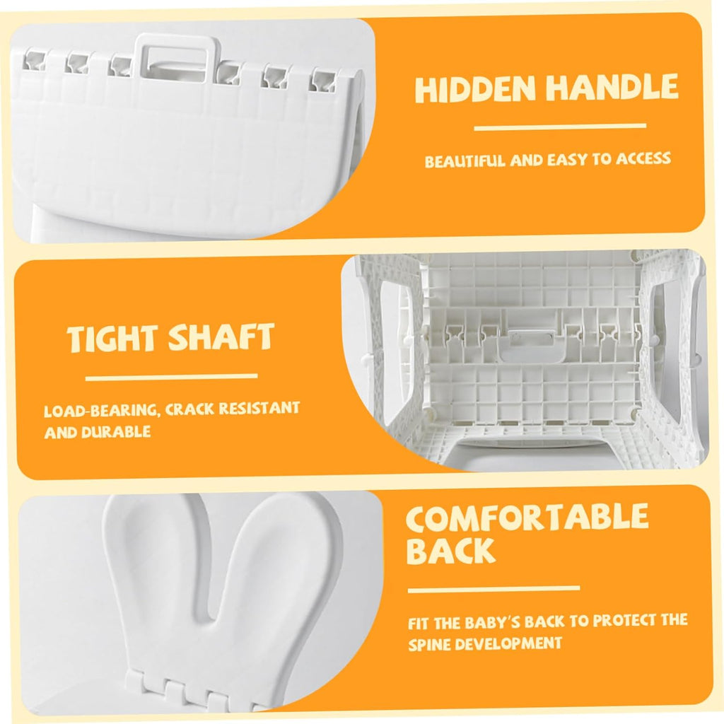 Kids Folding Chair Plastic Foldable Step Stool with Rabbit Ear Back Support for Living Room Kitchen Bathroom