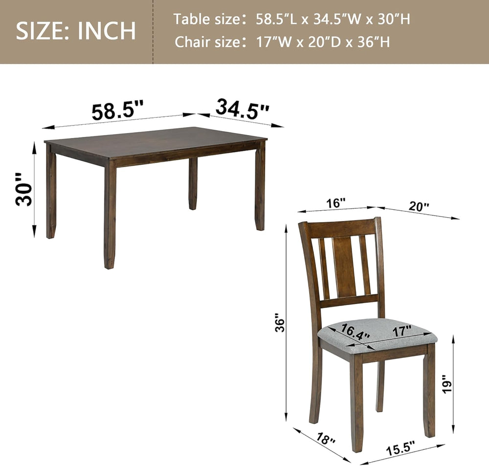 7-Piece Dining Table Set, Counter Height Kitchen Set with Rectangular Table &...