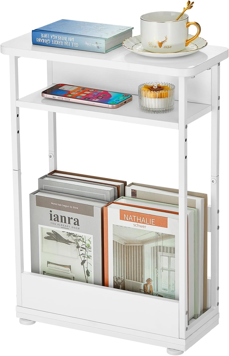 Narrow Side Table,3-Tier Slim End Table with Storage Shelf,Modern Sofa Table ...