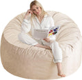 3 Ft Bean Bag Chair, Memory Foam Bean Bag Chairs for Adults with Filling, Round Bean Bag Sofa with Filler Included, Beanbags with Soft Dutch Velvet Fabric,3 Foot,Beige