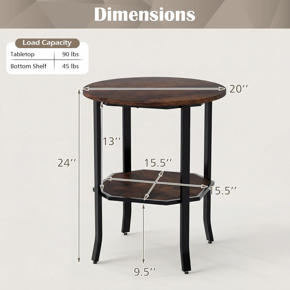 Giantex Round Side Table Set of 2, 2-Tier Small Sofa Couch End Table with Sto...