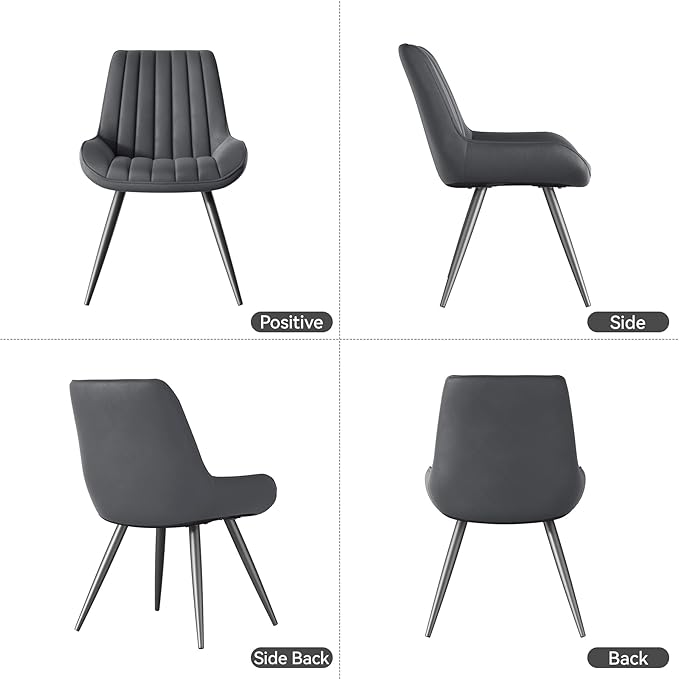 Modern Dining Chairs Set of 8,Upholstered Dining Room Chairs with Thick Cushions,Fabric Comfy Dining Chairs with Metal Legs for Dining Room Dark Grey