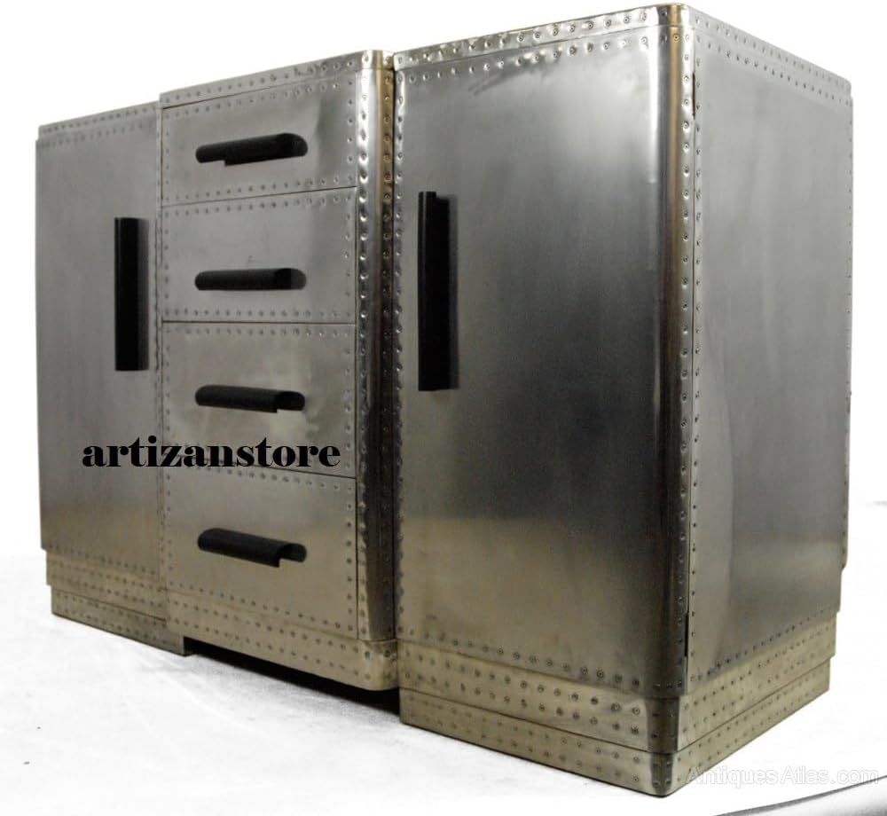 ARTIZANSTORE Aluminium Aviator 2 Door Sideboard End Table Design Side Table L...