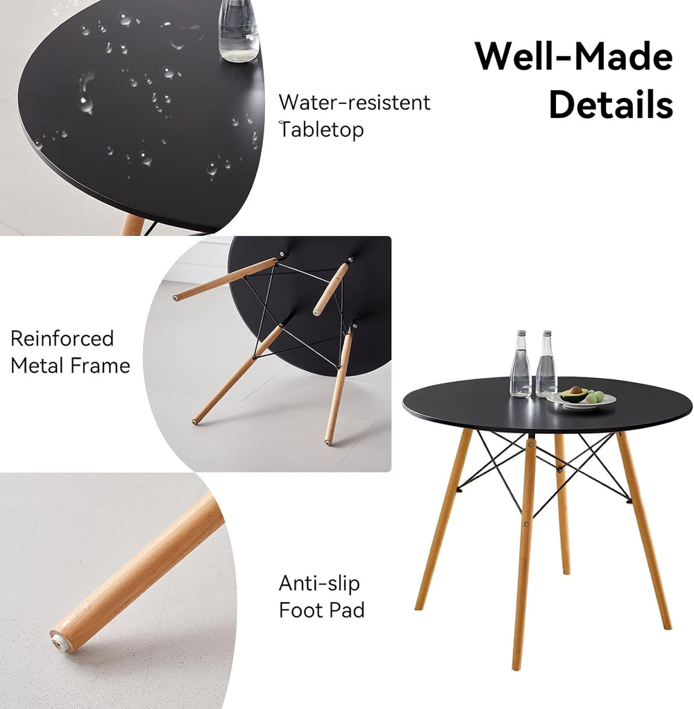 5-Piece Round Dining Set, 35.5" Black Table Chairs Set of 4 | Kitchen Ta...