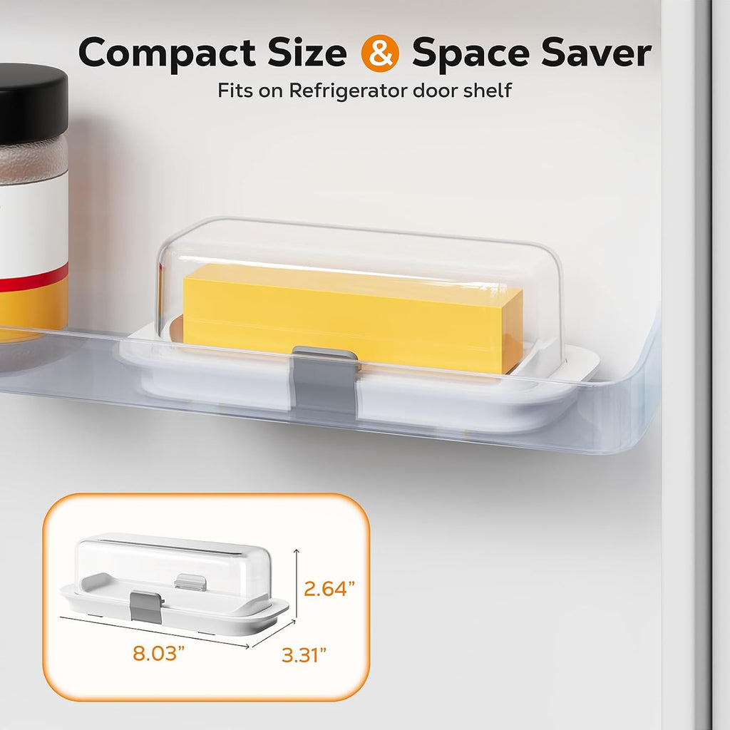 Pisol Butter Dish with Lid for Countertop and Refrigerator Door Shelf, Airtight Butter Keeper Container, Butter Holder for East/West Coast Butter, BPA-free, Microwave/Dishwasher Safe
