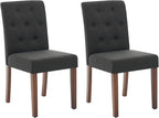 Upholstered Dining Chairs Set of 2, Modern Fabric Kitchen Side Chairs with Sturdy Wood Legs, Parsons Design, Comfortable Soft Linen for Dining Room, Restaurant, Cafe, Black