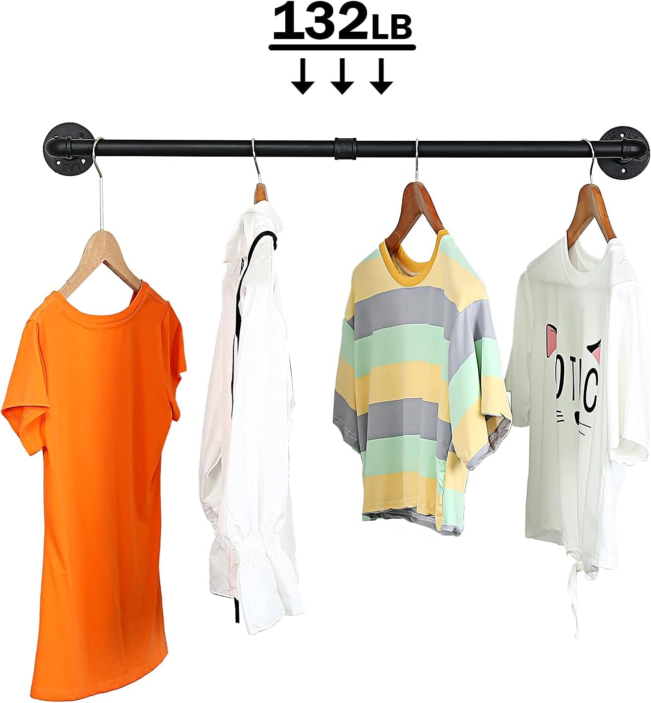 Oroonoko 2PCS 36inch Industrial Pipe Clothes Rack Wall Mount For Hanging Rod Bar for Laundry Room Plant Hanger Indoor Up to Max Load 132lbs Black (36 inch(2 Packs))