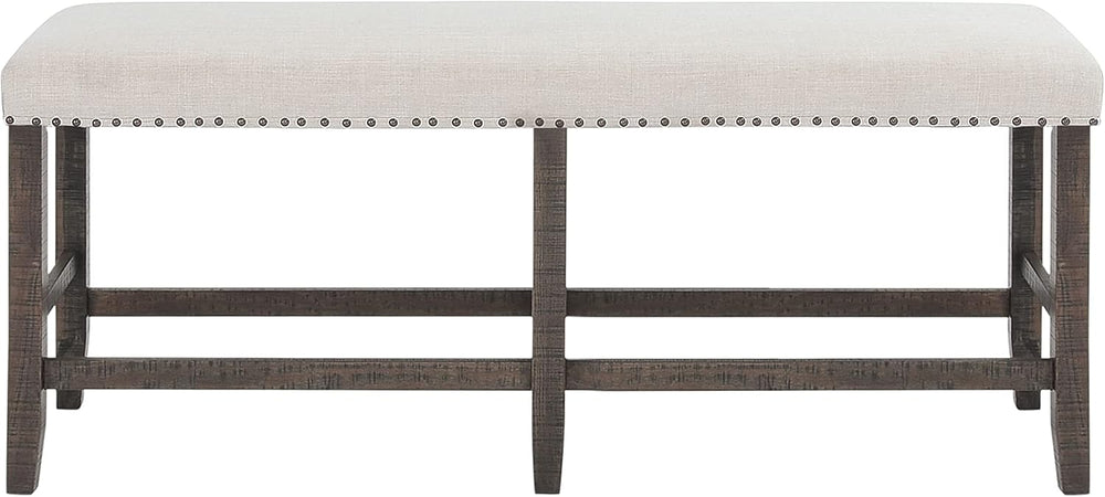 Jofran Willow Creek Distressed Pine Counter Height Dining Bench, Rustic Uphol...