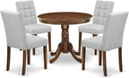 East West Furniture ANAS5-AWA-27 5 Piece Mid Century Dining Set Includes A Dinner Table and 4 Light Gray Polyester Fabric Parsons Chairs, Antique Walnut