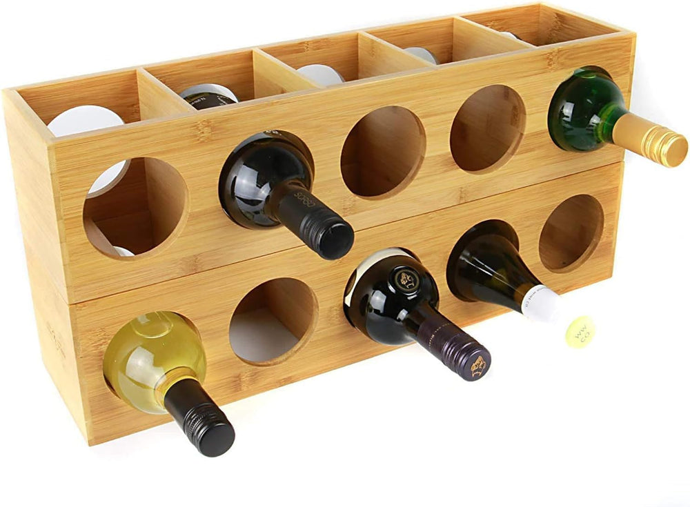 HYGRAD BUILT TO SURVIVE Stackable Bamboo Wall Mounted Wine Rack Stand, 5 Bott...