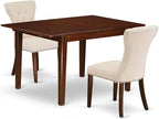 East West Furniture MLGA3-MAH-32 3 Piece Dining Room Table Set Contains a Rectangle Kitchen Table with Butterfly Leaf and 2 Light Beige Linen Fabric Parson Chairs, 36x54 Inch, Mahogany