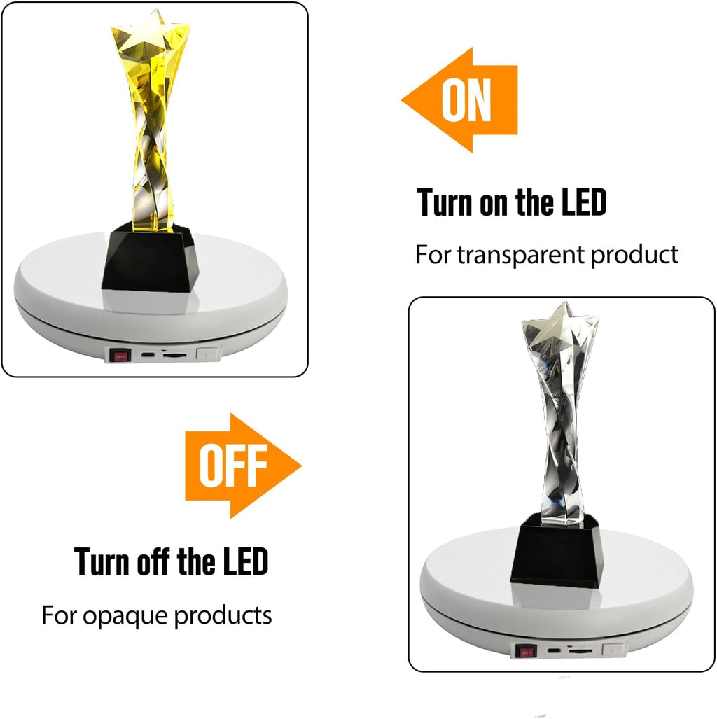 JAYEGT Motorized Rotating Display Stand with 5 Color LED Light , 10 inch /55lbs Load, 360 Degree Electronic Turntable Display Stand for Photography Products Shows, Jewelry, Watch, 3D Models, Cake