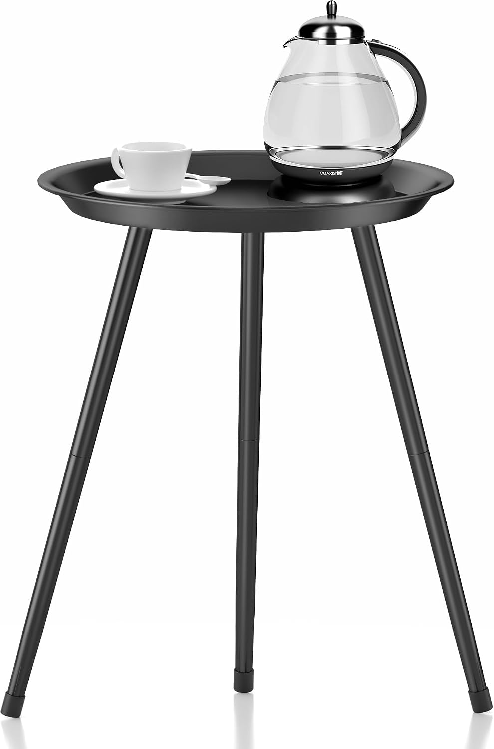 Black Small Round Table for the Living Room，Lndoor Plant Suppor，All Matte Bla...