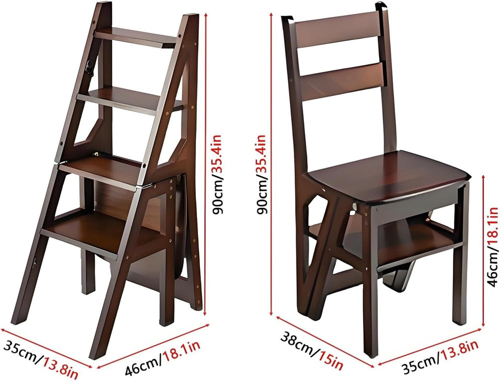 Aimery Library Ladder Chair, 2 in 1 Portable 4-Step Ladders, Wood Foldable St...
