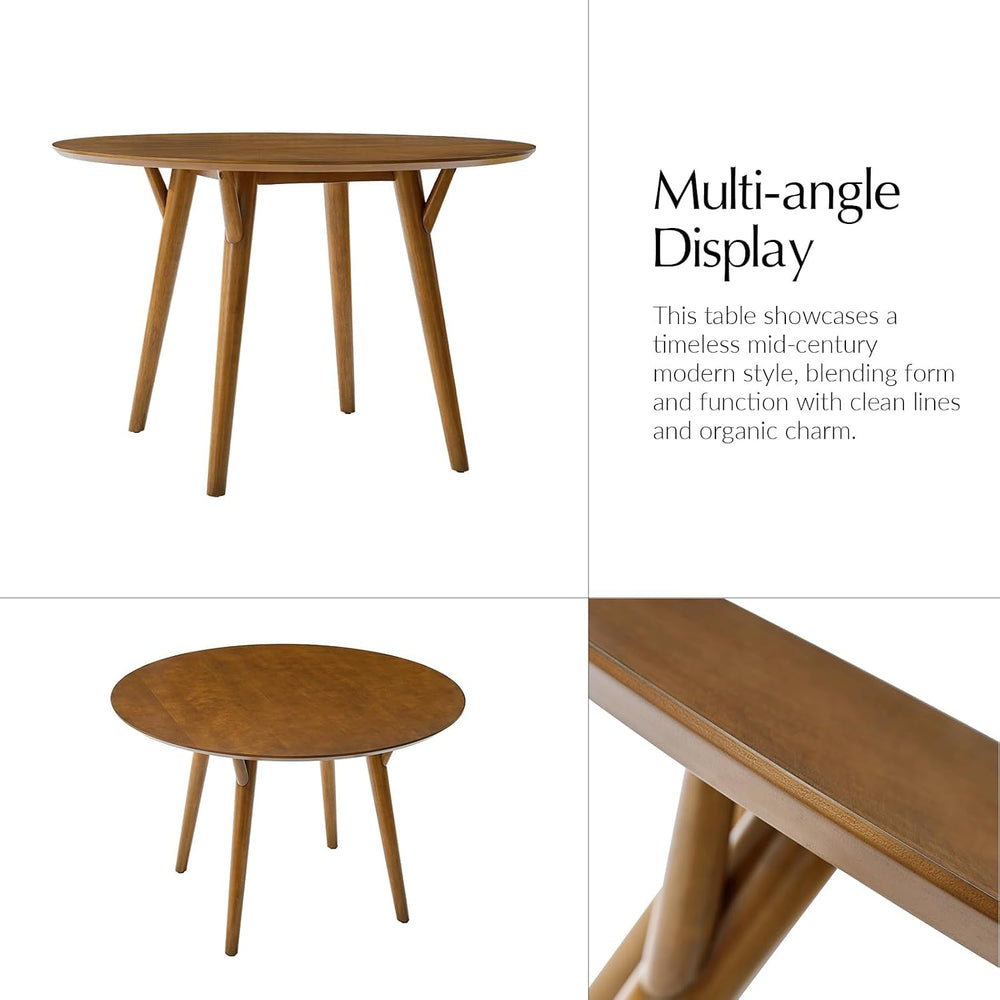 HULALA HOME Round Dining Table for 4, 45” Solid Wood Kitchen Dining Room Tabl...