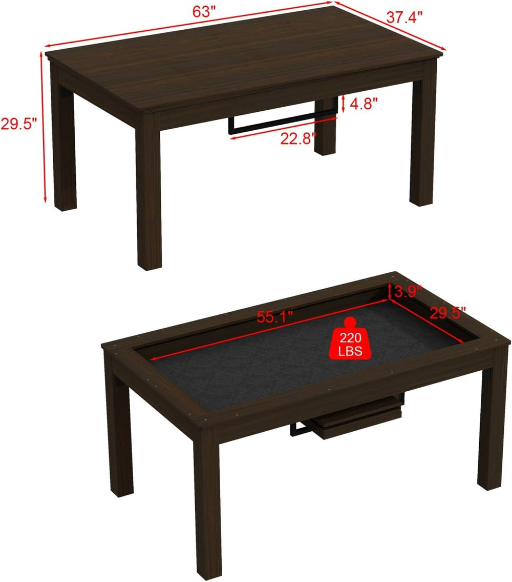 MOUMON 63” Board Game Table for 4-6 Players, Gaming & Dining Table with R...