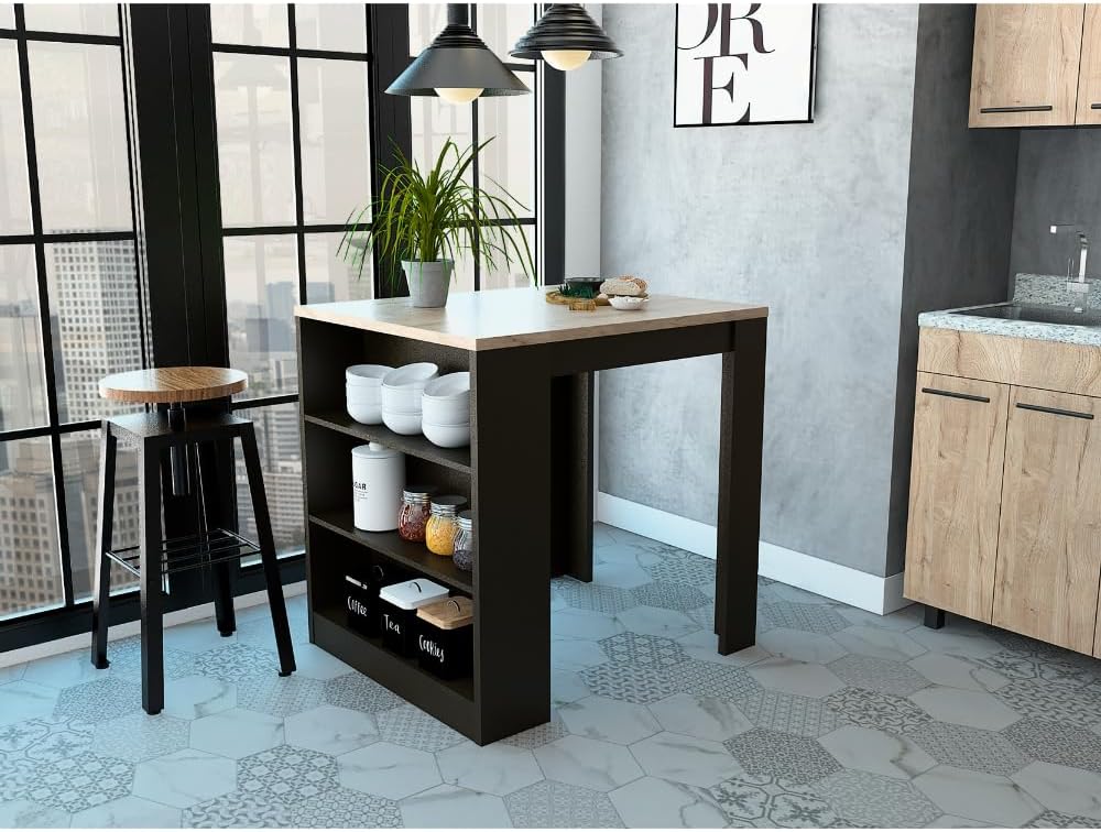 3-Drawer Kitchen Island Wenge and Pine with Particle Board | Modern kitchen i...