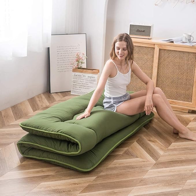 MAXYOYO Japanese Floor Mattress Futon Mattress, 4" Thicken Tatami Mat Sleeping Pad Foldable Roll Up Mat Boys Girls Dormitory Pad Kids Floor Lounger Pillow Bed, Charcoal Grey, Queen Size