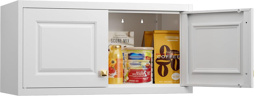 Metal Storage Cabinet with Doors, Small Kitchen Storage Cabinets, White Wall ...