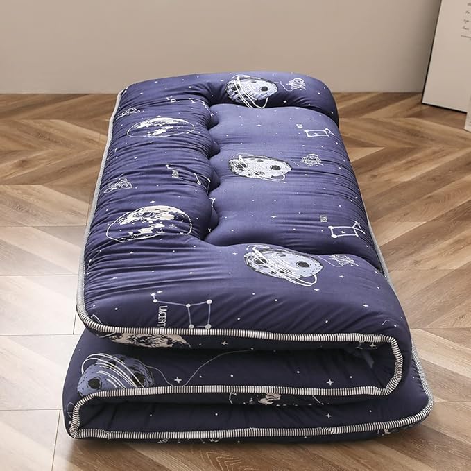 MAXYOYO Japanese Floor Mattress Futon Mattress, 4" Thicken Tatami Mat Sleeping Pad Foldable Roll Up Mat Boys Girls Dormitory Pad Kids Floor Lounger Pillow Bed, Charcoal Grey, Queen Size