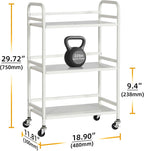 HDANI 3 Tier Rolling Cart Shelves,Heavy Duty Multifunctional Metal Frame-Supports 22 Lbs Per Tier,Rolling Cart with 2 Lockable Wheels for Home, Office,Kitchen,Bathroom,Bedroom,White