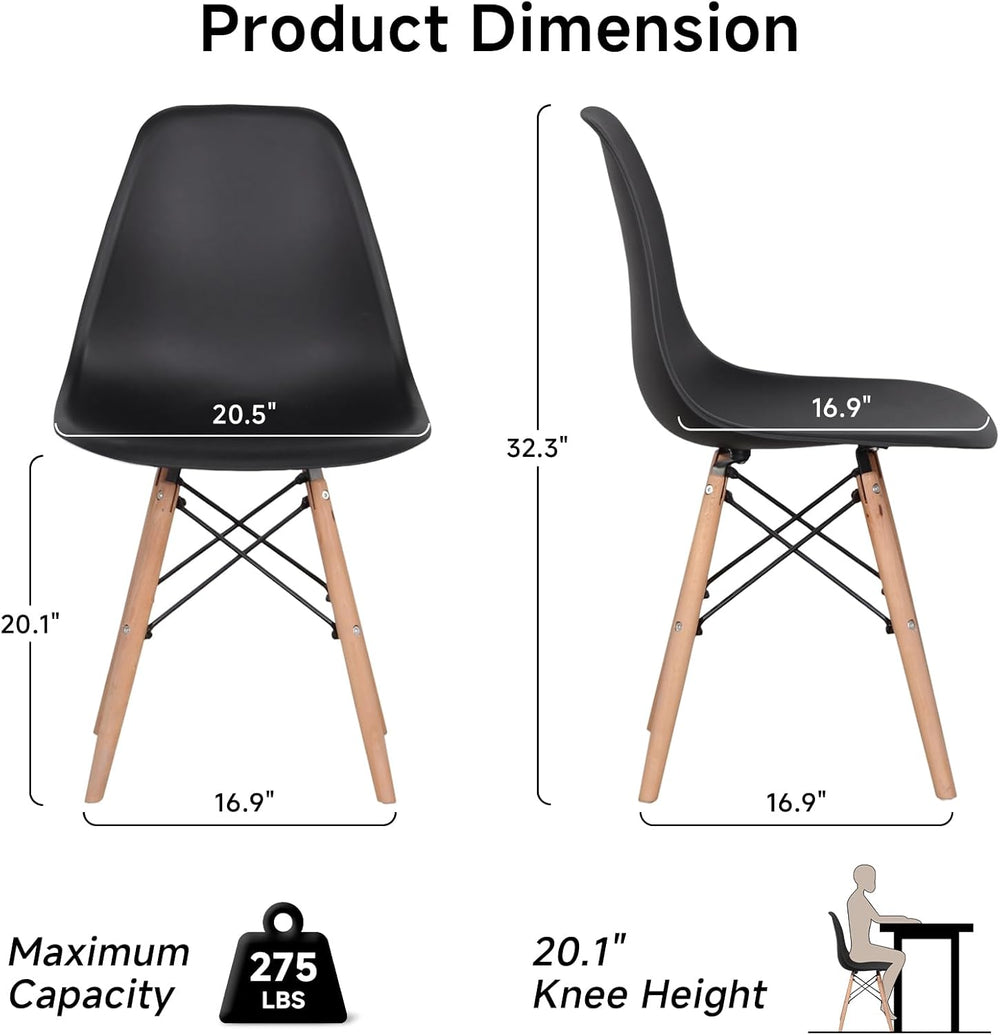 Dining Chairs Set of 4, Modern Plastic Kitchen Chairs with Beech Wood Legs fo...