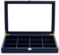 Oirlv 12 Gird Jewelry Tray with Acrylic Lid Premium Blue Leather Jewelry Organizer Box Transparent Lid Bracelet Bangle Small Watch Storage Case for Women Gift