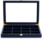 Oirlv 12 Gird Jewelry Tray with Acrylic Lid Premium Blue Leather Jewelry Organizer Box Transparent Lid Bracelet Bangle Small Watch Storage Case for Women Gift
