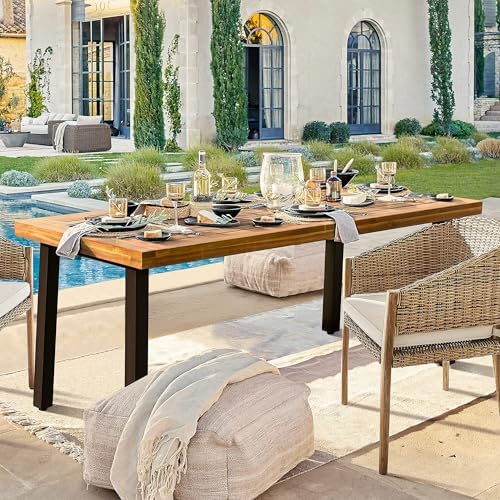 Devoko 6 Person Acacia Wood Dining Table for Kitchen,Natural