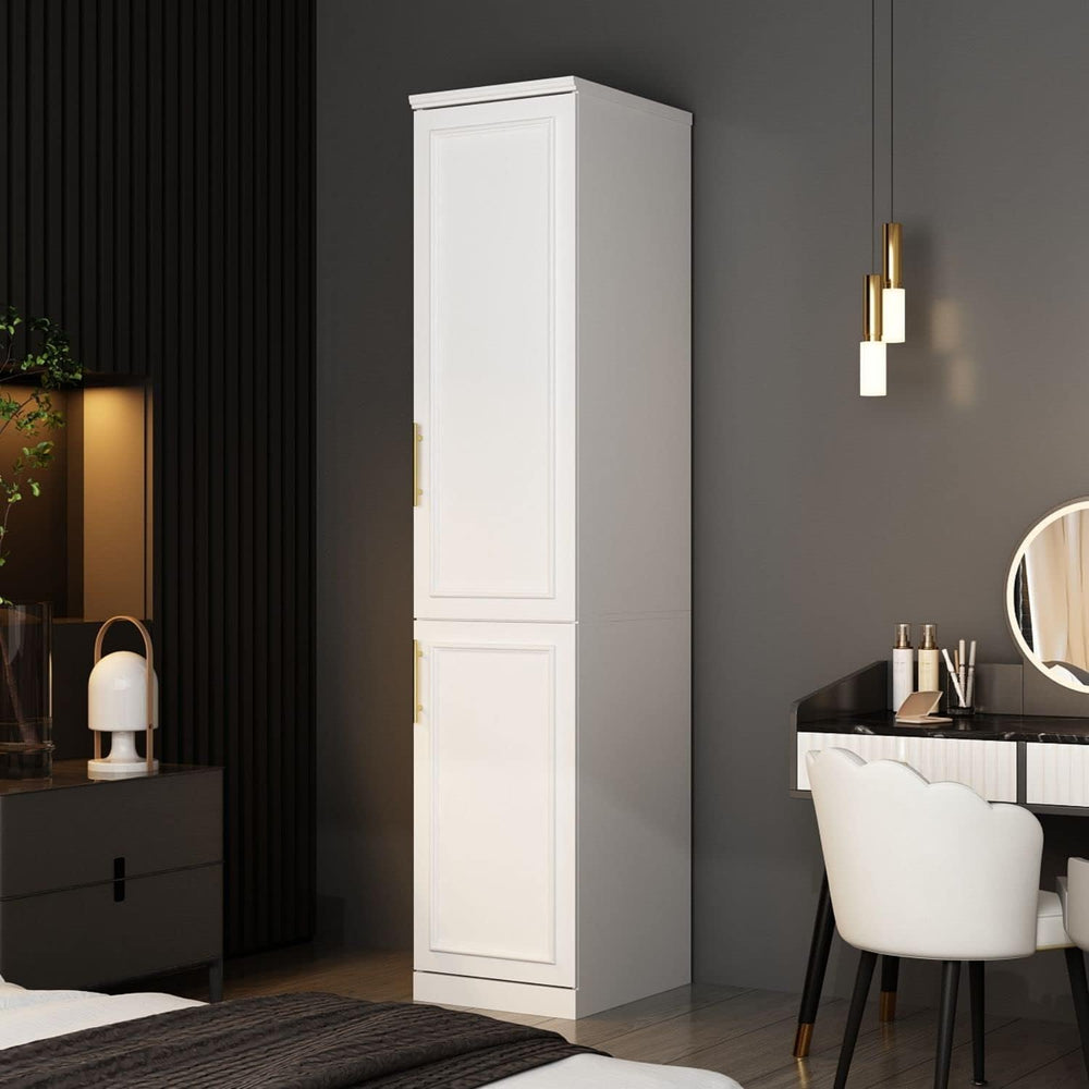 Slim Wardrobe Armoire with Clothing Rod and Storage Shelves, Narrow 2-Door Ar...