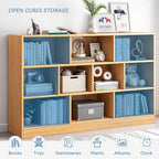 IOTXY Open Shelf Low Bookcase - Wooden 3-Tier Floor Standing Display Cabinet Organizer with Base, 10 Cubes Short Horizontal Bookshelf in Pear Yellow