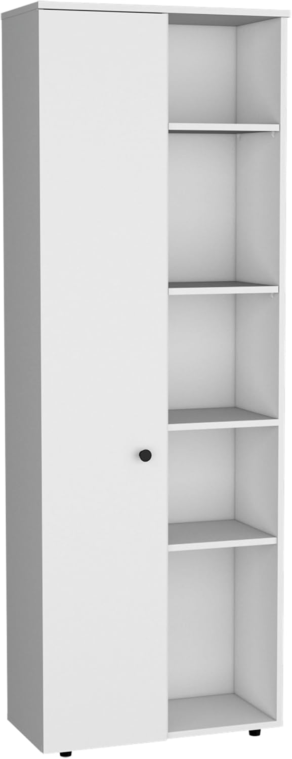 67" H Kitchen Storage Cabinet with One Door,Five Interior Shelves and Fi...