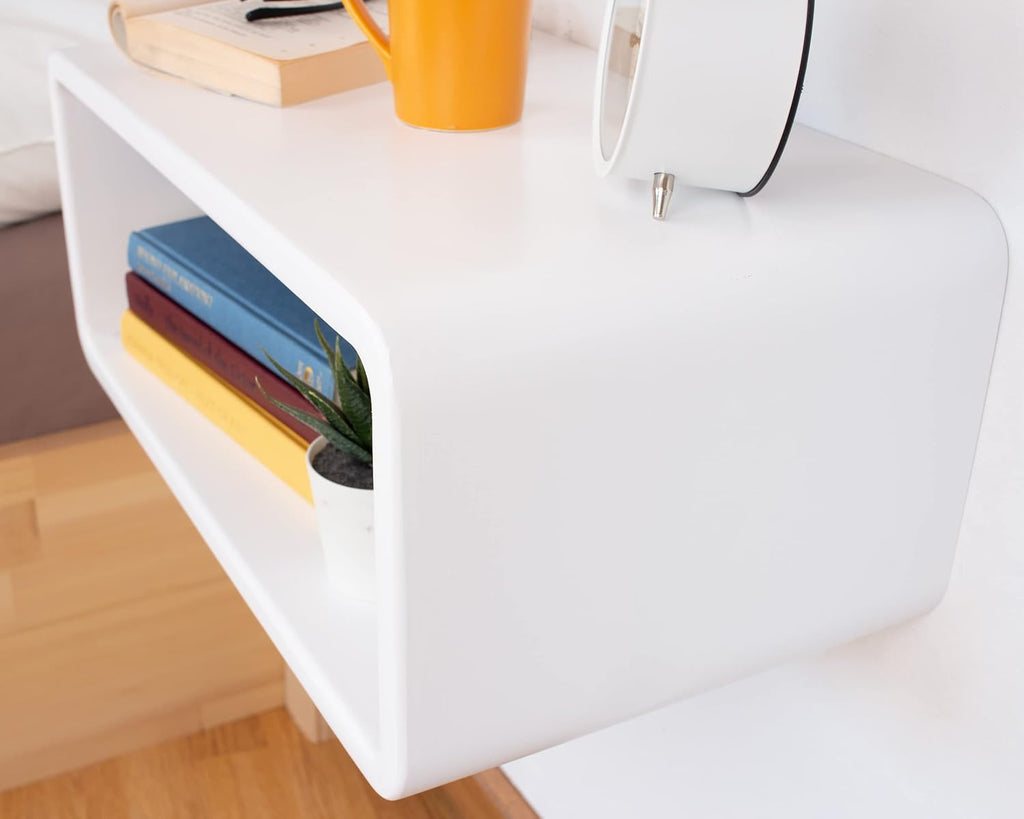 Floating Nightstand Wooden, Bedside Table, Nightstand Shelf, Handmade, Wall Mounted Bedside Shelf, Minimalist and Unique Style (White)